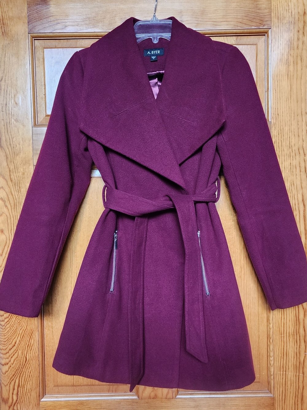 A. Byer Women's Burgundy Belted Wool-Blend Coat